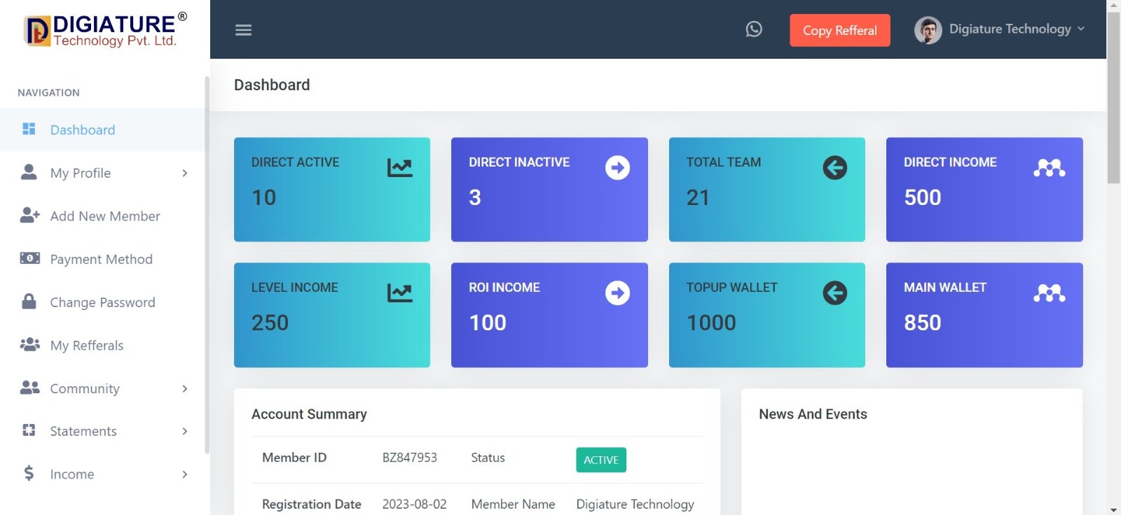 MLM Demo - Member Login